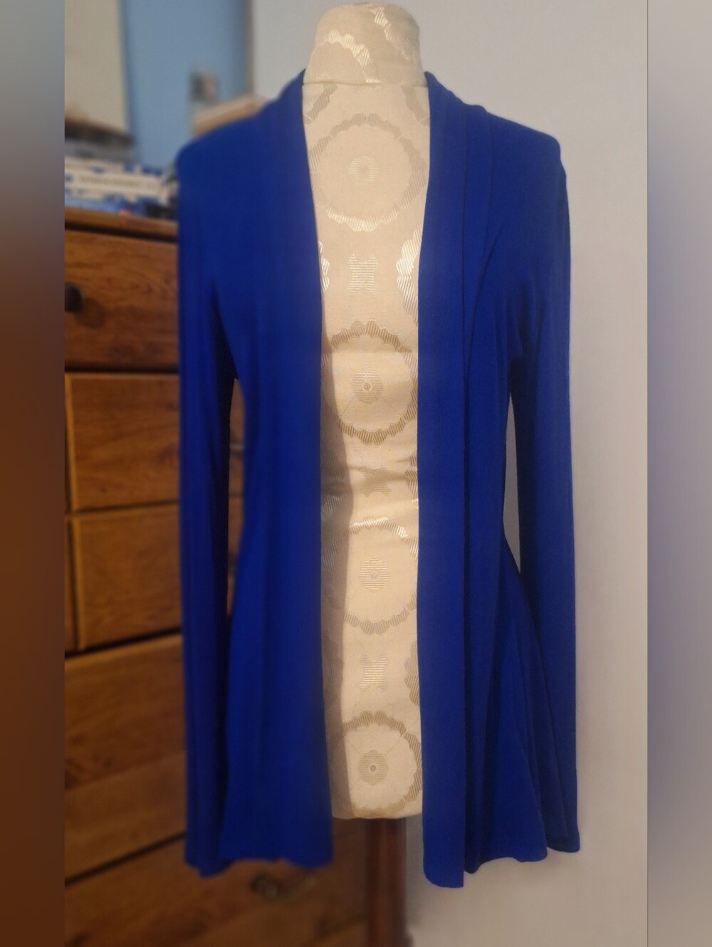 Cable And Gauge Open Front Lightweight Cardigan - Royal Blue